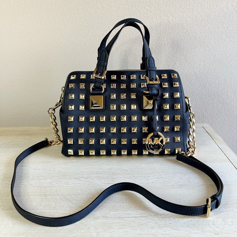 Michael Kors Leather Studded Grayson Satchel Bag - Picture 1 of 16